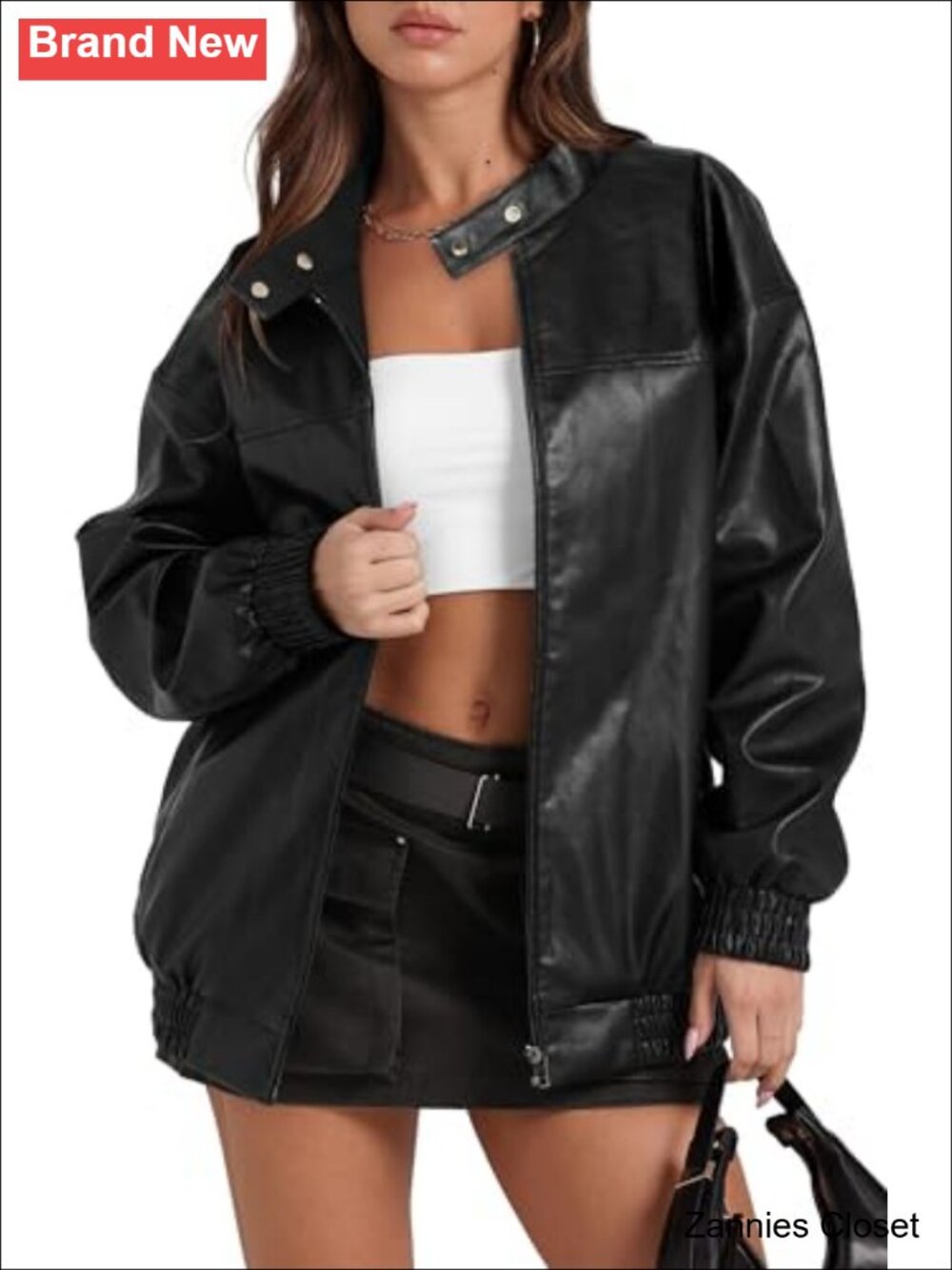 ✨ Faux Leather Oversized Motorcycle Bomber Jacket Y2K Moto Coat